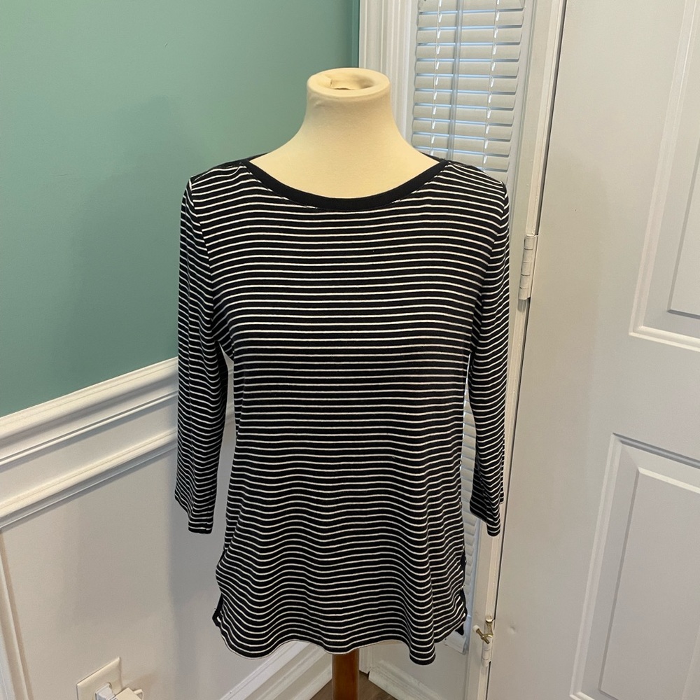 Talbots Blue & White Stripe 3/4 Sleeve Top Petite Large